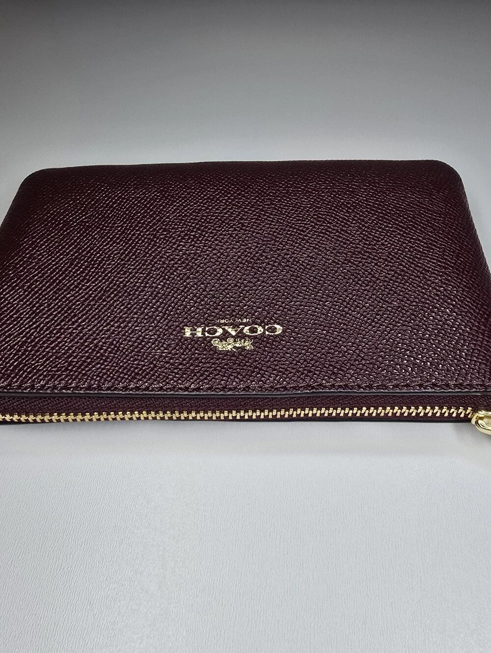 Coach Corner Zip Wristlet Crossgrain Leather Merlot Burgundy CV396 6